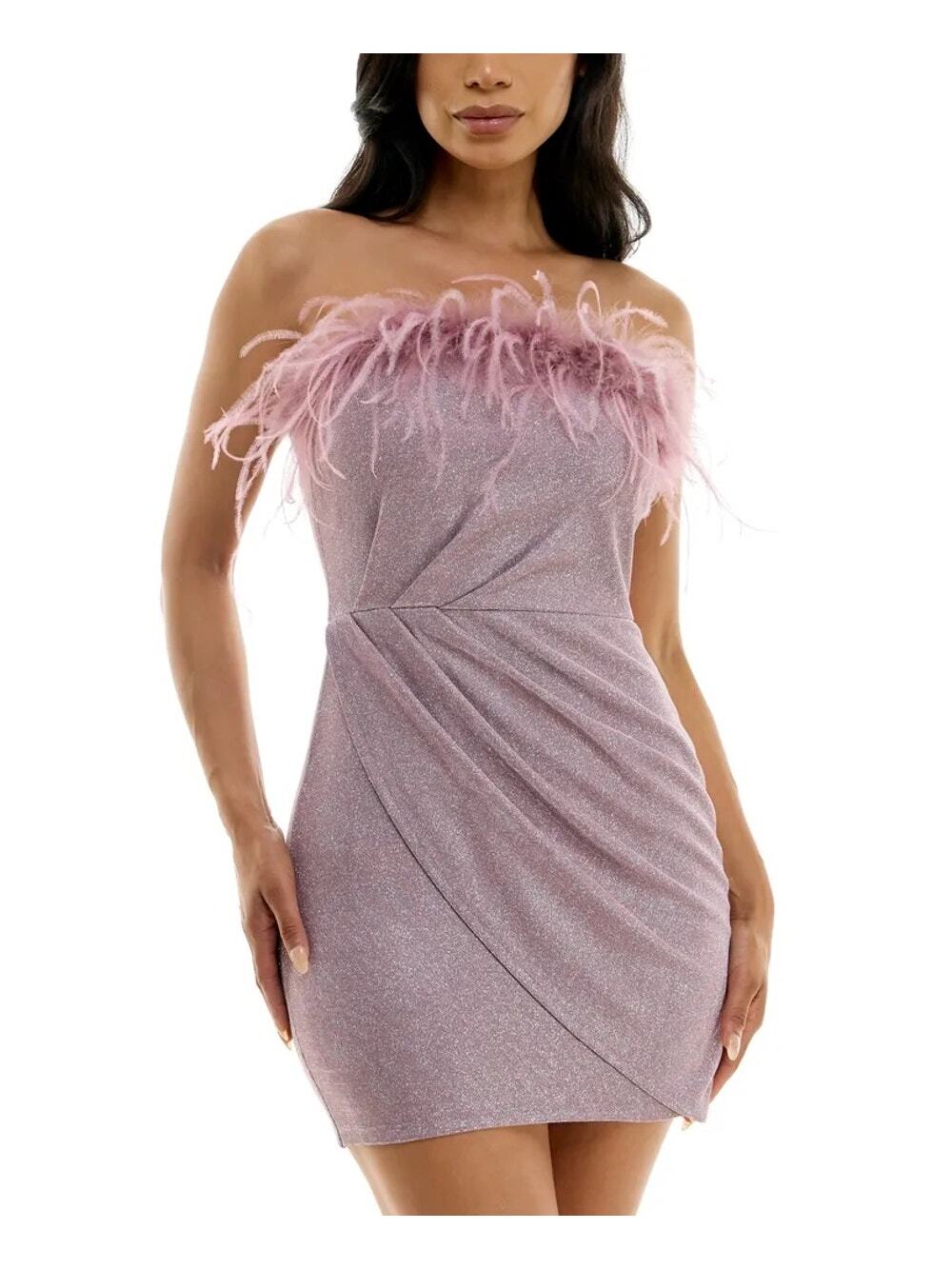 Speechless Pink Sparkle Feather Dress Junior 7 Womens S NWT Birthday Micro Mini